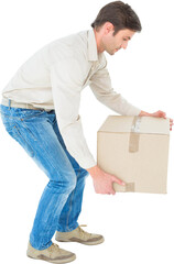 Delivery man picking cardboard box