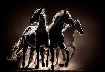 silhouette of horses standing, trotting, and galloping. Generative AI