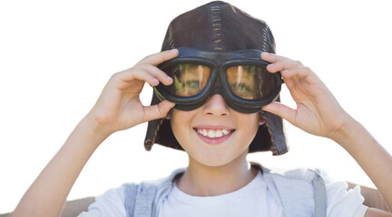 Portrait image of boy with flying goggles