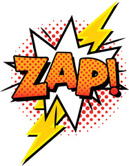 Zap text on speech bubble icon
