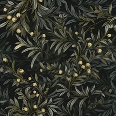 Fototapeten pattern seamless floral dark fantasy elegant, intricately detailed, amazing color, olive branch, repeating, seamless pattern tile, pattern, seamless, floral © Sajjad-Farooq-Baloch