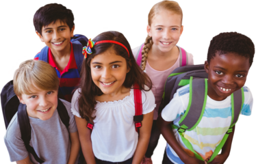 Smiling little school kids in school corridor