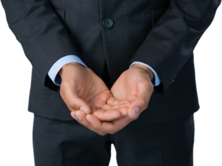 Midsection of businessman with hands cupped