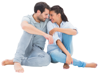 Cute couple sitting close together