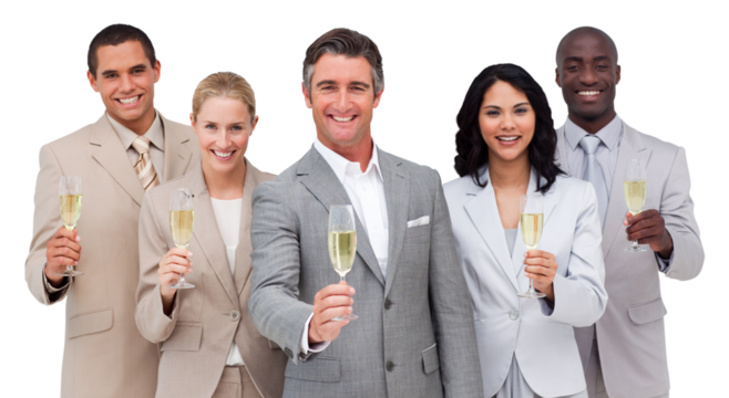 Business team celebrating a success with champagne