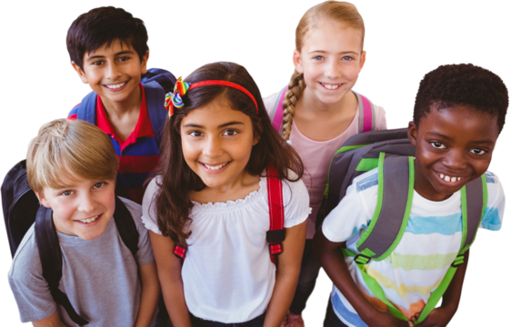 Smiling little school kids in school corridor