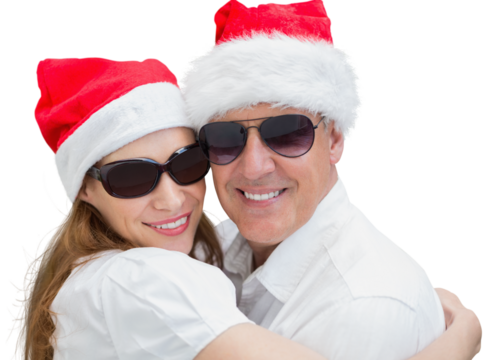 Portrait of couple wearing santa hat
