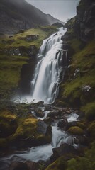 Imaginary waterfall in Scandinavia, AI generative image