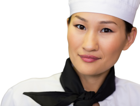 Closeup portrait of a smiling female cook