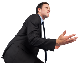 Businessman posing with arms out