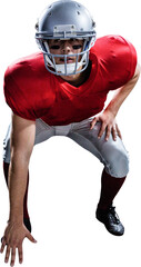 American football player taking position while playing