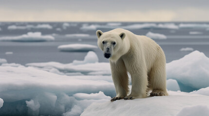 Obraz na płótnie Canvas Polar Bear and global warming Generative AI
