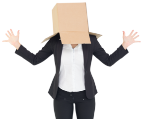 Anonymous businesswoman with her hands up
