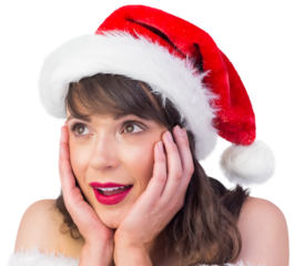 Pretty santa girl with hands on face