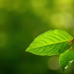 Fototapeta na wymiar Green and Serene: Stunning Image of a Leaf on a Bokeh Greenery Background
