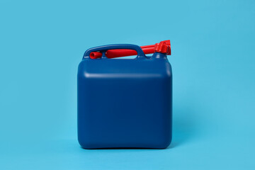 New plastic canister on light blue background