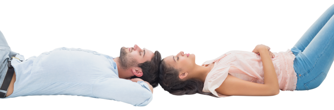 Attractive young couple lying down - Powered by Adobe