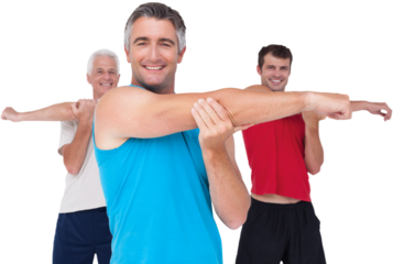 Fit men stretching their arms