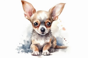 Cute Chihuahua Watercolor. Generative AI