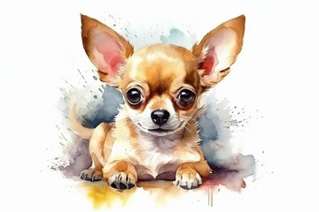 Cute Chihuahua Watercolor. Generative AI