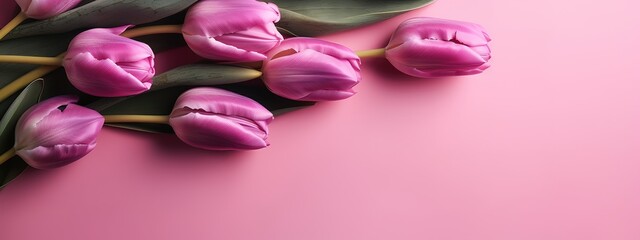 Obraz na płótnie Canvas Monochromatic pink tulip arrangement for Mother's Day banner