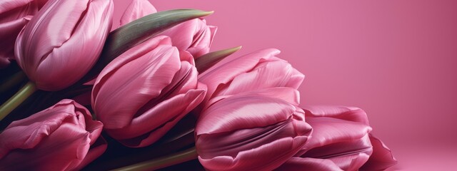 Monochromatic pink tulip arrangement for Mother's Day banner