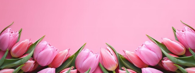 Delicate pink tulips in a Mother's Day holiday banner