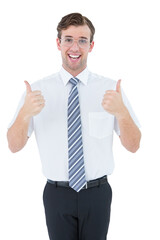 Happy geeky businessman with thumbs up 