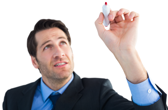 Businessman writing with red marker  