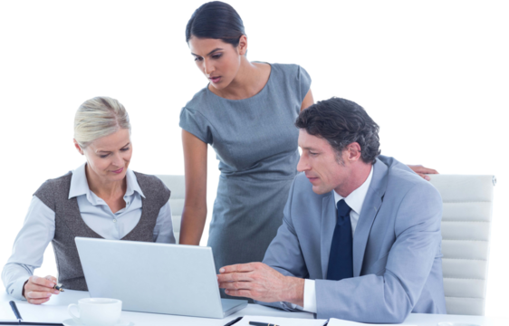 Business people using laptop