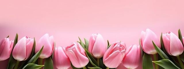 Mother's Day banner with pink tulips on a pink backdrop