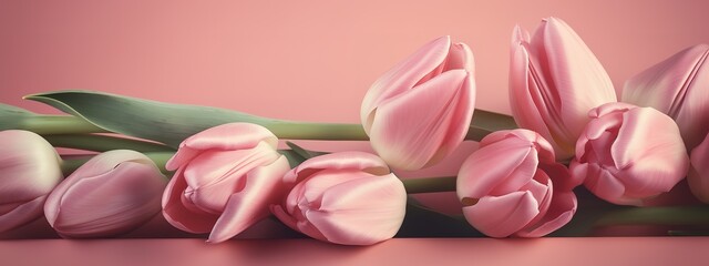 Mother's Day banner with pink tulips on a pink backdrop