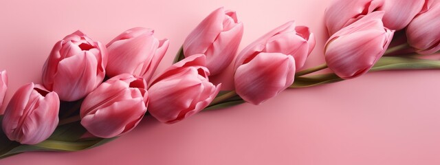 Pink tulip bouquet on matching background for Mother's Day