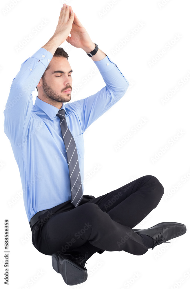 Canvas Prints Calm businessman sitting in lotus pose with hands together