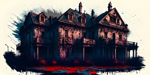 Artistic abstract painting of scary home, digital art illustration, wallpaper, Generative AI