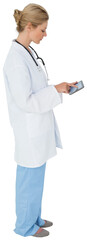 Blonde doctor using tablet pc