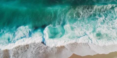 Fotobehang Aerial perspective of white wave splash in the deep sea © Fernando