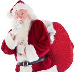 Santa asking for quiet with bag