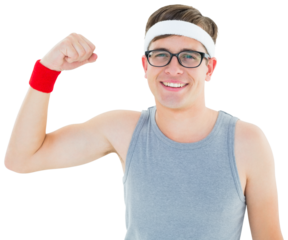 Geeky hipster posing in sportswear