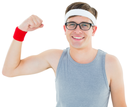 Geeky hipster posing in sportswear