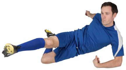 Football player in blue kicking