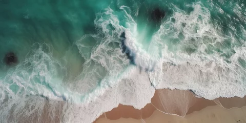 Zelfklevend Fotobehang Spectacular top view of tropical sea waves from drone © Fernando