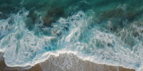 Spectacular top view of tropical sea waves from drone