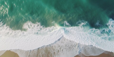 Fototapeta premium Spectacular top view of tropical sea waves from drone