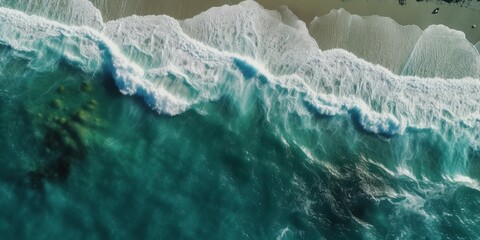 Naklejka premium Spectacular top view of tropical sea waves from drone
