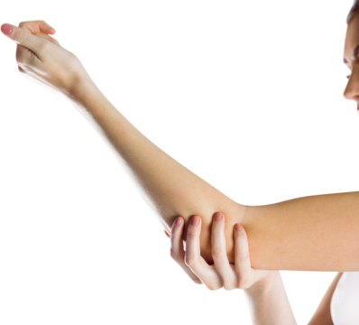 Fit woman with elbow injury - Powered by Adobe