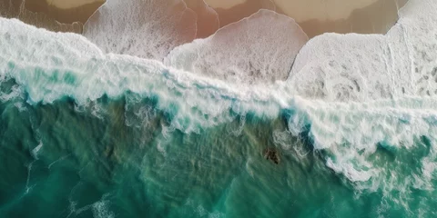 Foto op Canvas Top-down aerial shot of splashing white waves in the ocean © Fernando