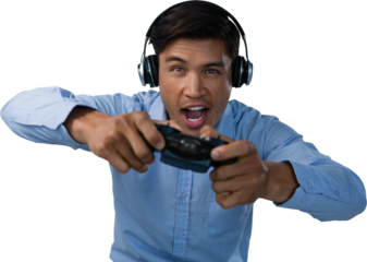 Businessman playing video game