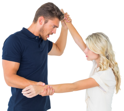 Angry man overpowering his girlfriend