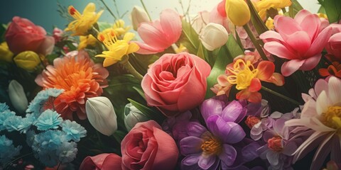 Varied bouquet in colorful Mother's Day spring banner